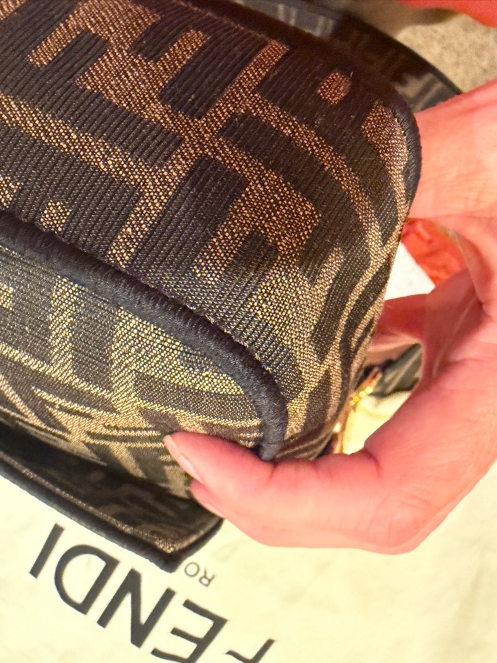 Fendi Brown and Black FF Logo Baguette Shoulder Bag with Gold Hardware - Picture 11 of 13